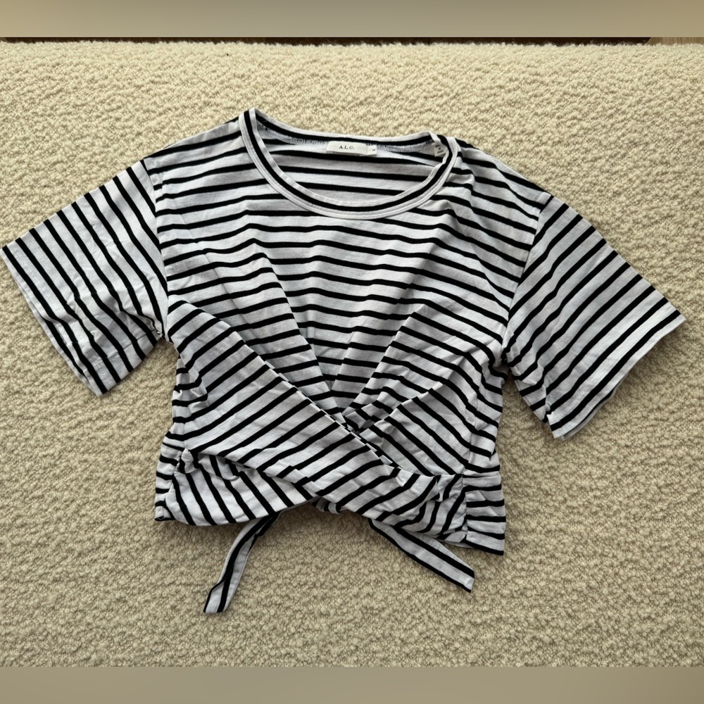 A.L.C. Women's Black & White Striped Tie-Front Top
